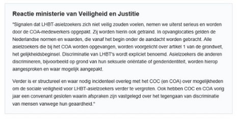 LHBT-asielzoekers - Reactie ministerie Veiligheid en Justitie - 22 oktober 2015 klein