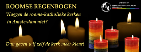 Roomse Regenboog kaarzen - COC Limburg actie Mariakapellen EuroPride 2016