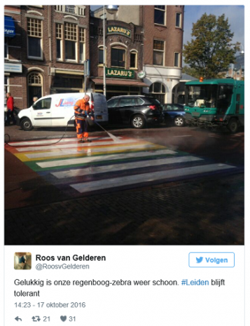 leiden-tweet-wethouder-roos-van-gelderen-schoonmaken-regenboogpad-na-vandalisme-17-oktober-2016-klein